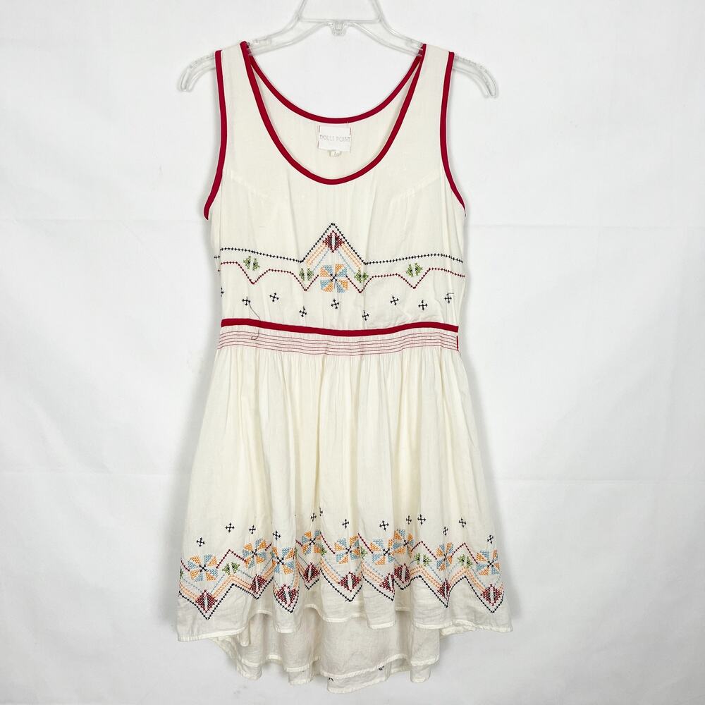 Dolles Point Embroidered Sleeveless Cream Cotton Dress Size 2